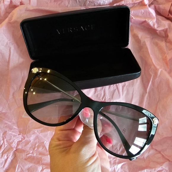 Versace 57mm Cat Eye Sunglasses black gold - Picture 8 of 11